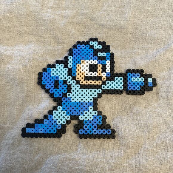 Mega Man Pixel Art Perler Beads NES 6”x 4.5” Blue Retro Art Blaster Sprite - Picture 1 of 12